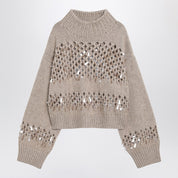 Brunello Cucinelli Brown openwork sweater with sequins