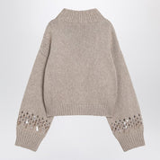 Brunello Cucinelli Brown openwork sweater with sequins