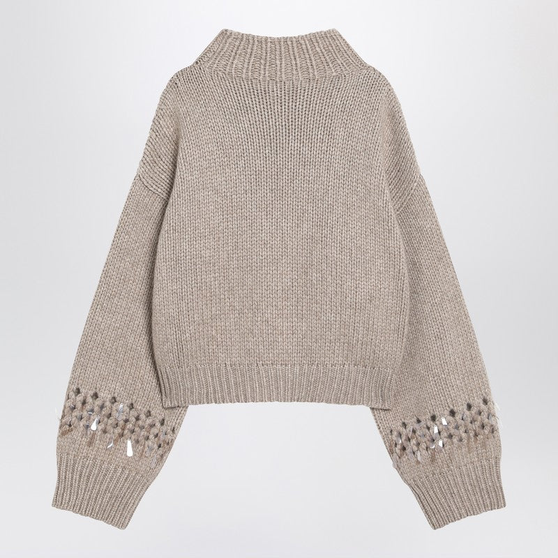 Brunello Cucinelli Brown openwork sweater with sequins