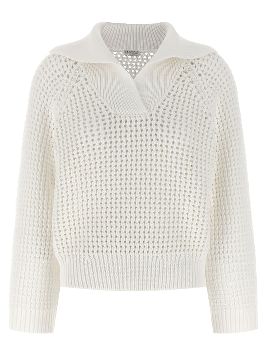 Brunello Cucinelli Openwork Knitwear Sweater — Beige