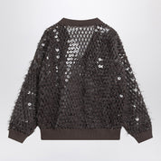 Brunello Cucinelli Chocolate mesh top with sequins