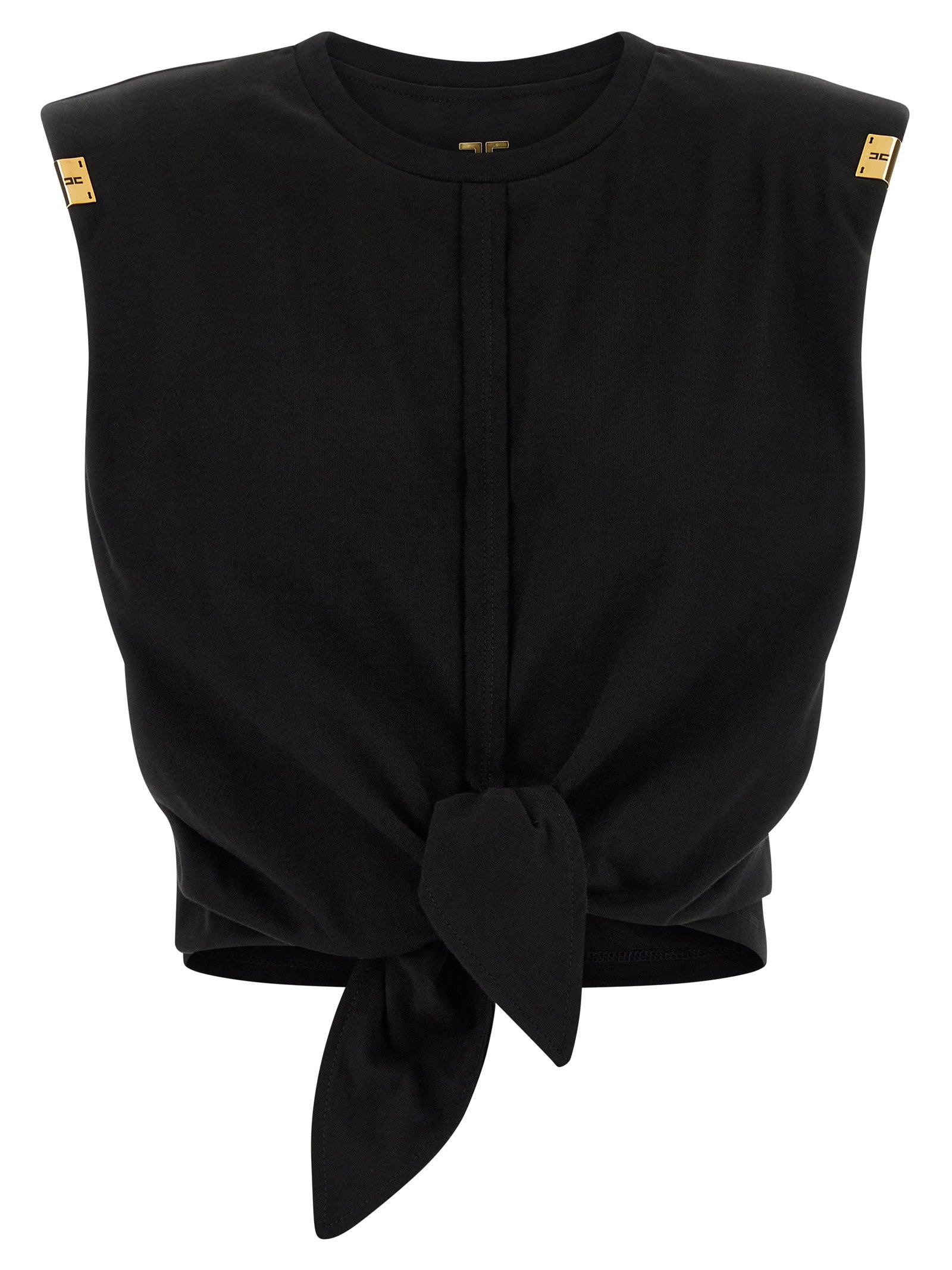 Elisabetta Franchi Knot T‑shirt — Cropped Topwear, Black