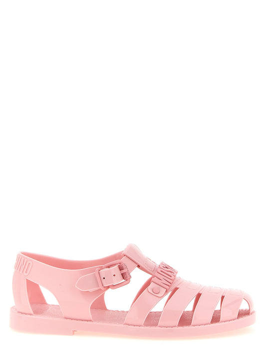 Moschino Jelly Sandals — Pink PVC Logo Slides