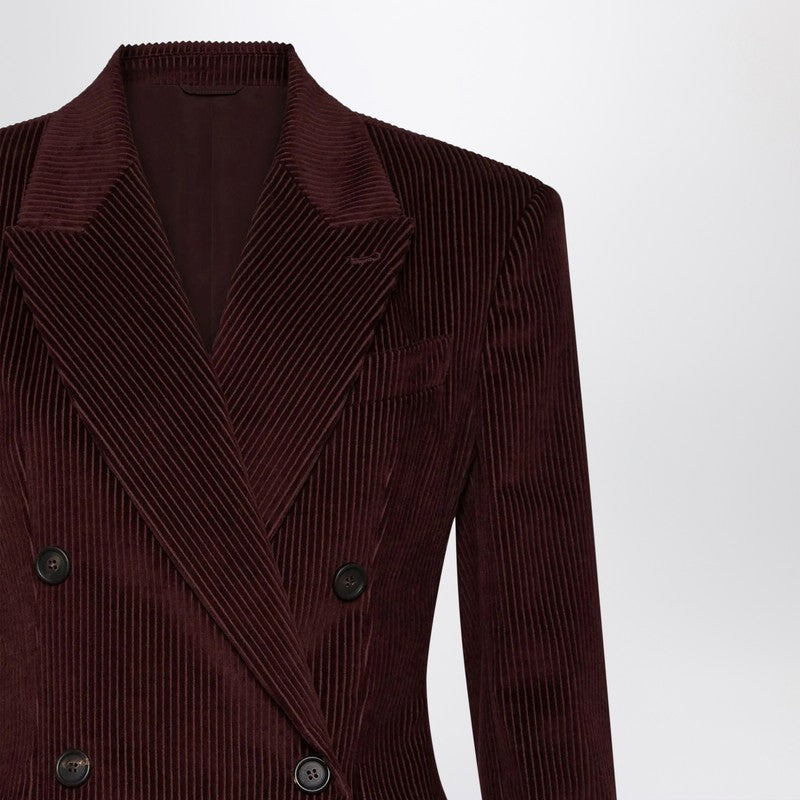 Veste croisée en velours bordeaux Brunello Cucinelli