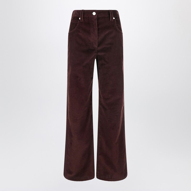 Brunello Cucinelli Wide-leg bordeaux velvet trousers