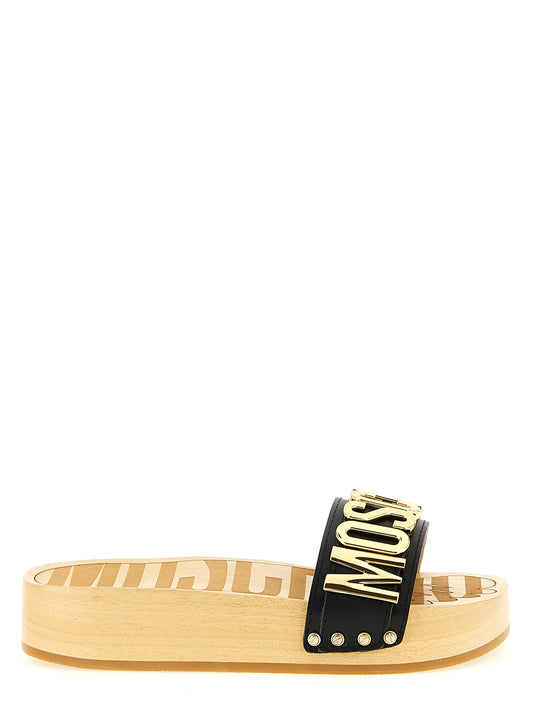 Moschino Clog Sandals — Black Leather Flatforms