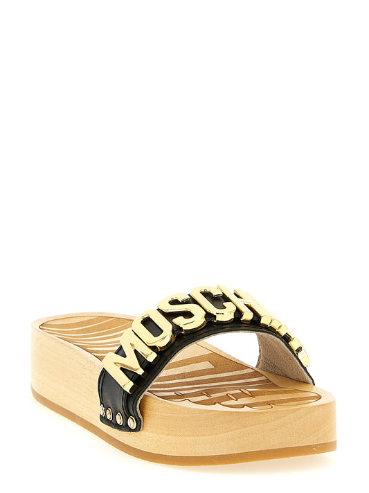 Moschino Clog Sandals — Black Leather Flatforms