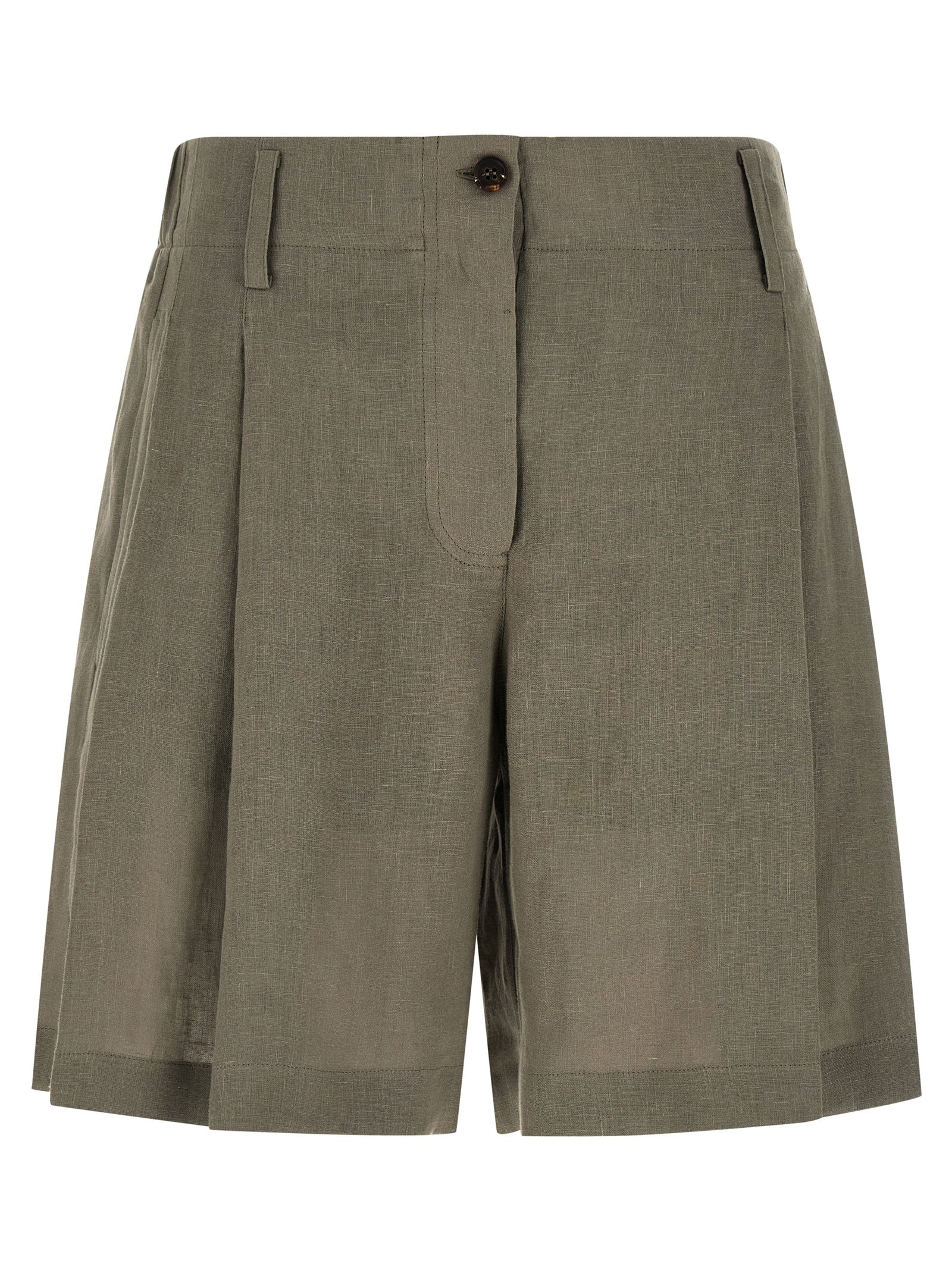 Brunello Cucinelli Linen Shorts — Green Wide-Leg, From €390