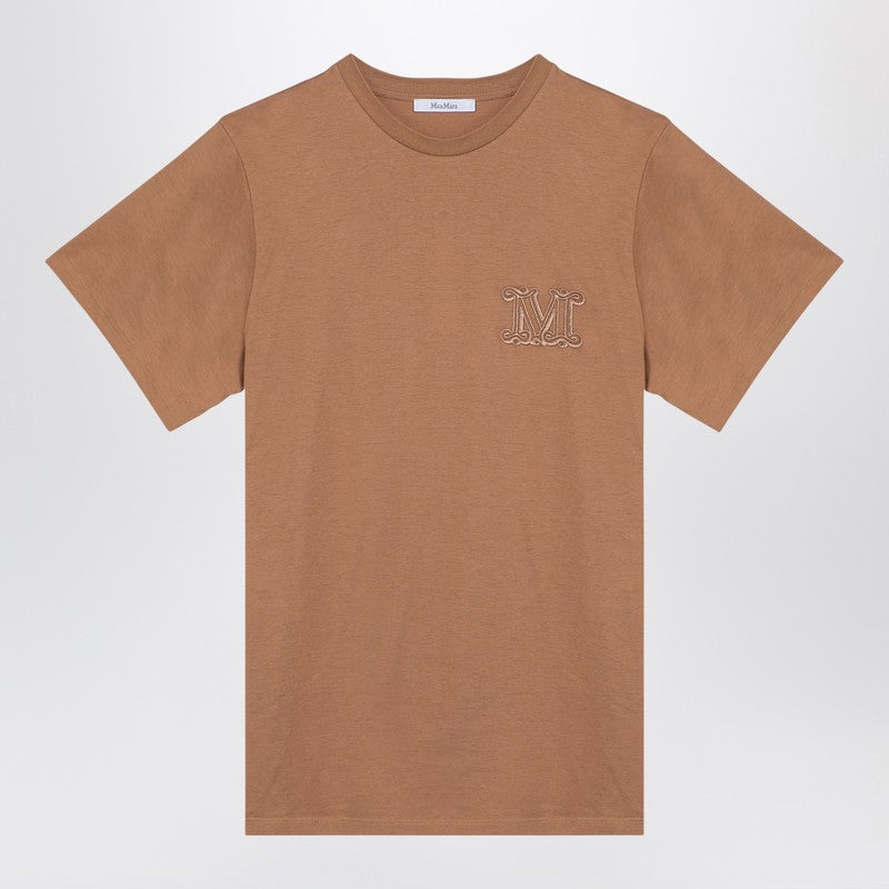 Max Mara oversized beige cotton T‑shirt with logo embroidery