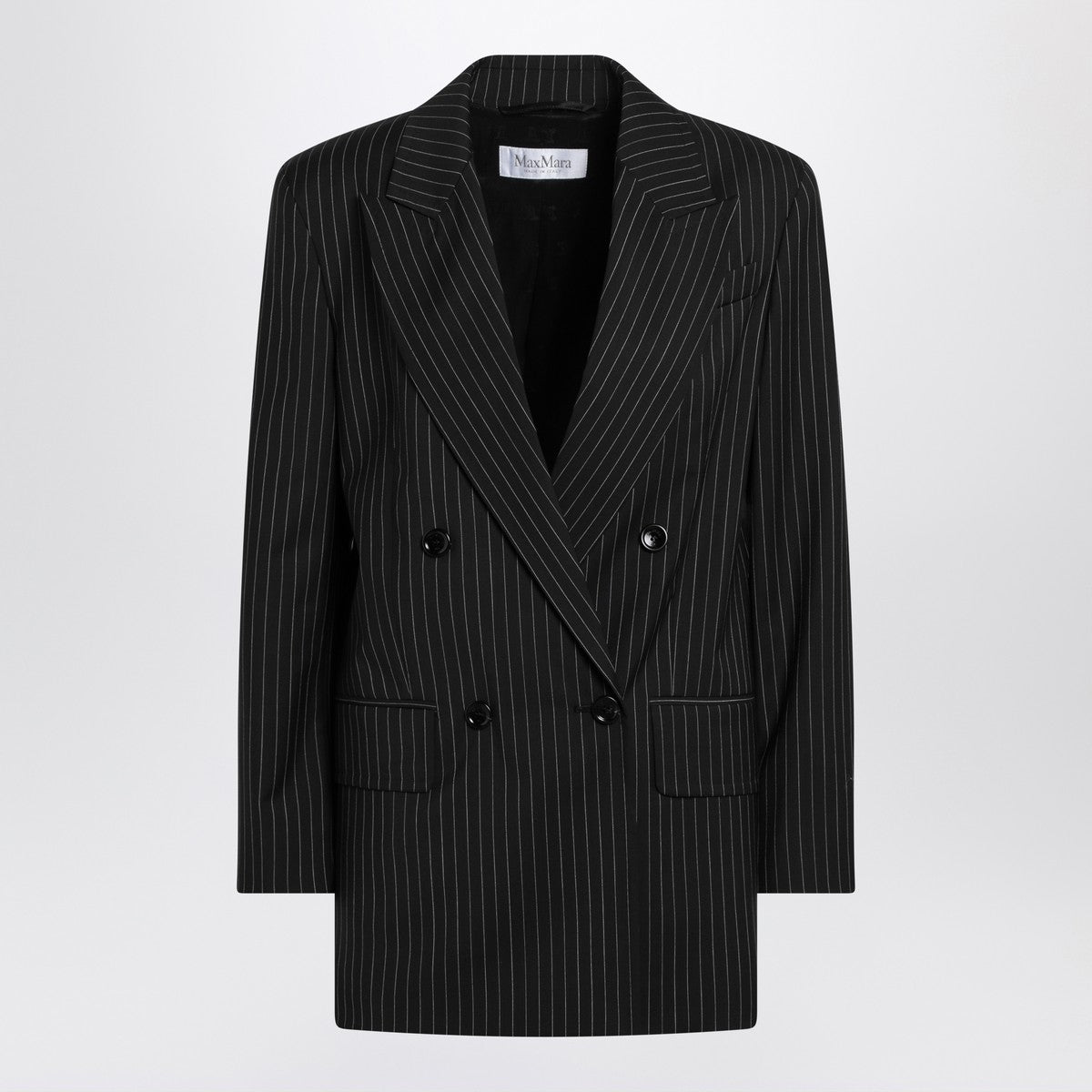 Max Mara Black pinstriped double-breasted wool jacket