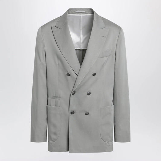 Brunello Cucinelli Double-breasted silk blazer in khaki