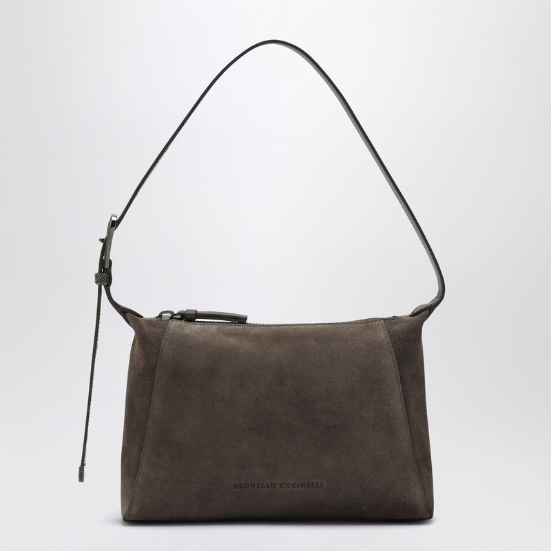 Brunello Cucinelli Brown Suede Shoulder Bag with Monile