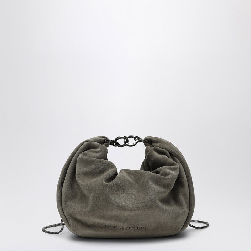 Brunello Cucinelli Hobo Brioche Bag in Grey/Sage Green Suede