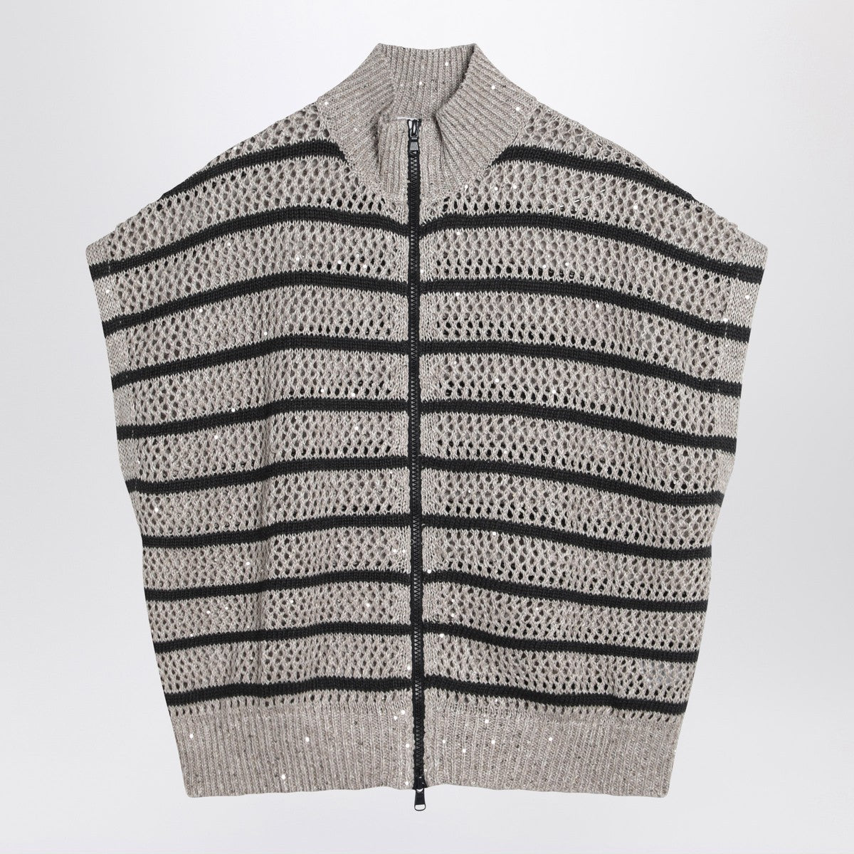 Brunello Cucinelli Striped mesh cardigan in linen blend