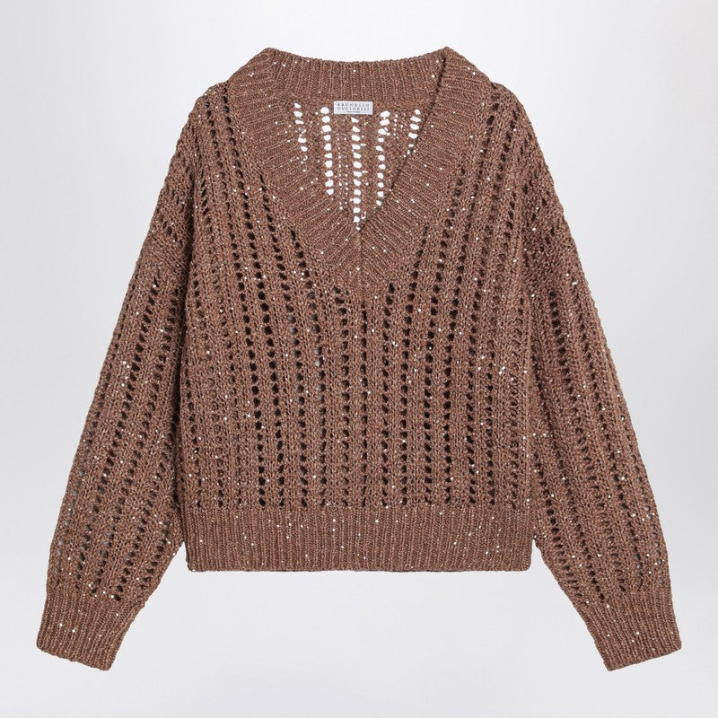 Brunello Cucinelli Brown sparkling mesh sweater
