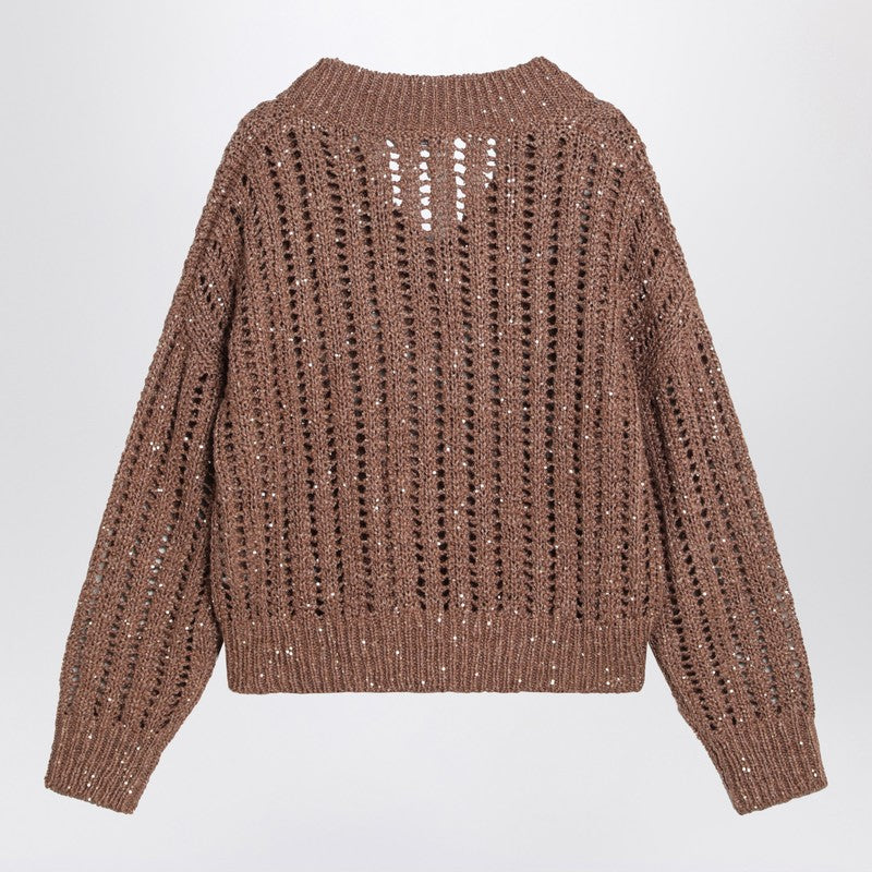 Brunello Cucinelli Brown sparkling mesh sweater