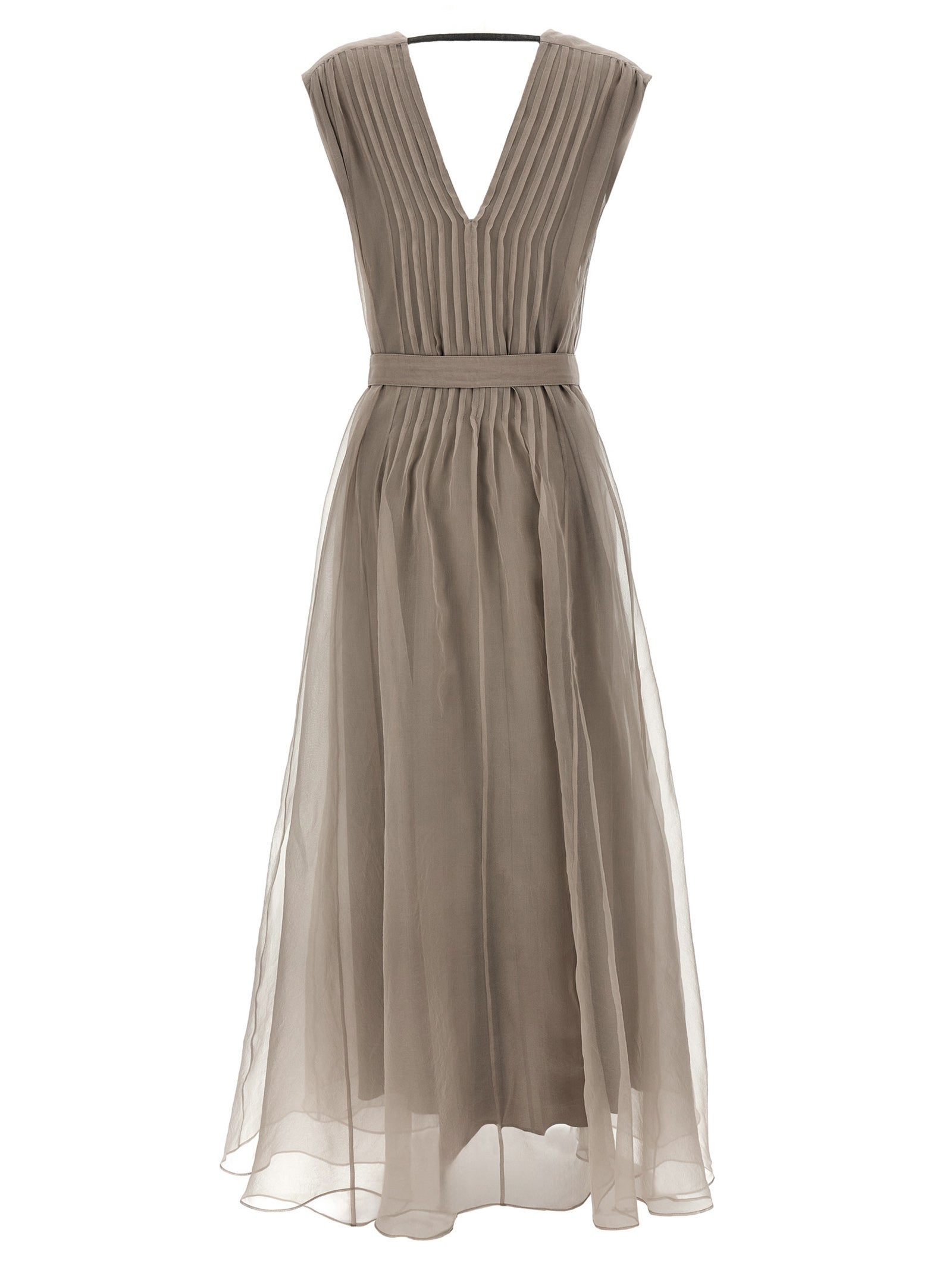 Brunello Cucinelli Silk Dress — Elegant Beige Pleated