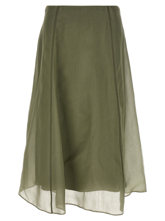 Brunello Cucinelli Circle Silk Skirt — Green Midi