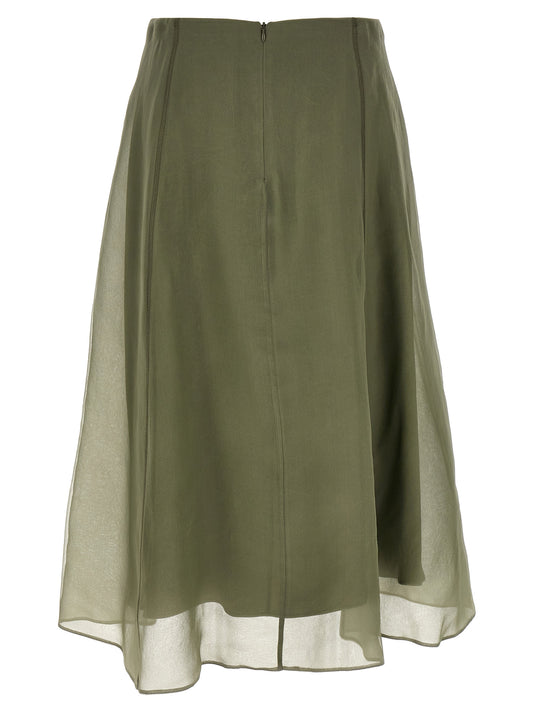 Brunello Cucinelli Circle Silk Skirt — Green Midi
