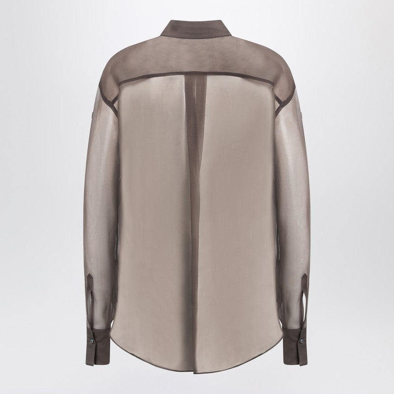 Chemise marron Brunello Cucinelli avec appliqué Flora en soie