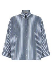 Brunello Cucinelli Striped Cotton Shirt — Light Blue, Women