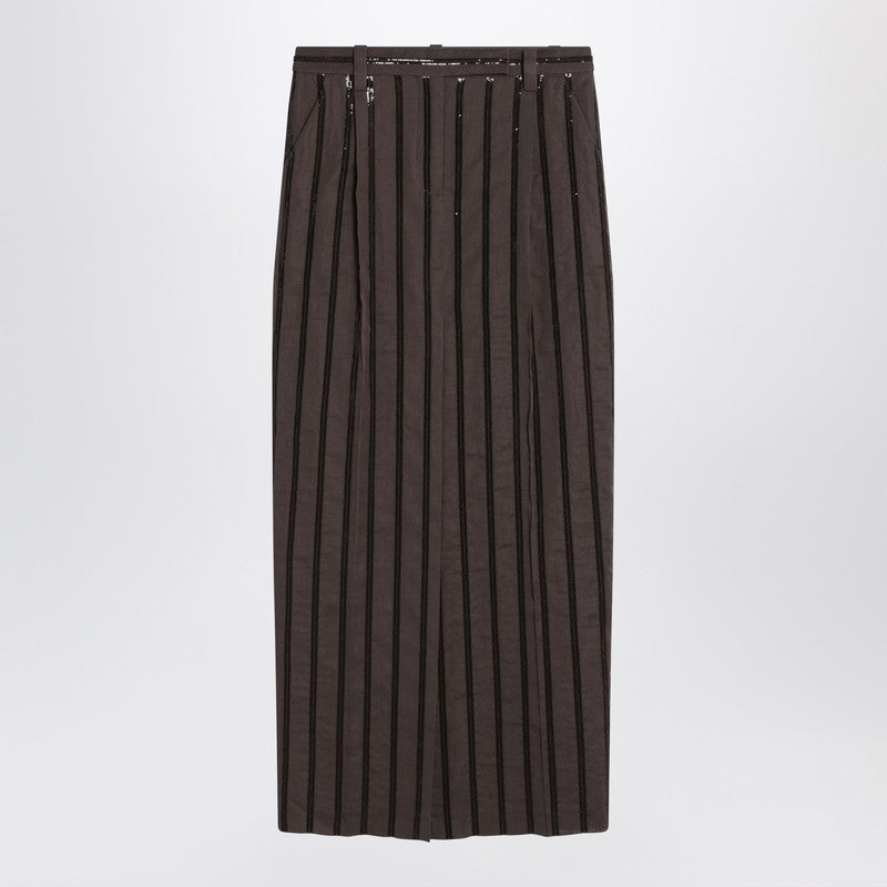 Brunello Cucinelli Long Skirt with Dazzling Stripe Embroidery