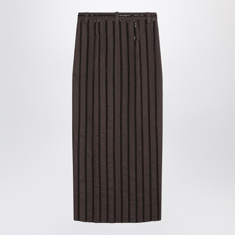 Brunello Cucinelli Long Skirt with Dazzling Stripe Embroidery