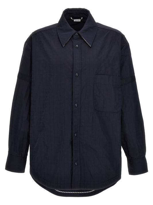 Thom Browne Snap Front Overshirt — Blue Nylon Shirt