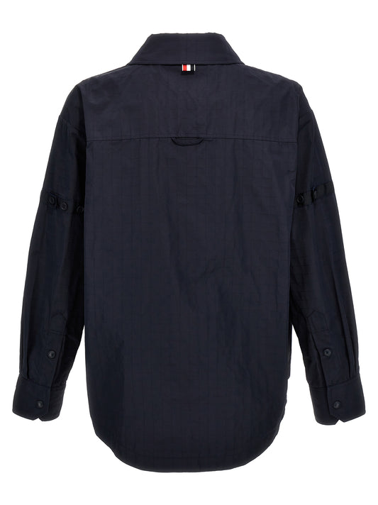 Thom Browne Snap Front Overshirt — Blue Nylon Shirt