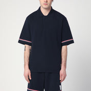 Thom Browne Navy blue polo shirt with tricolour detail