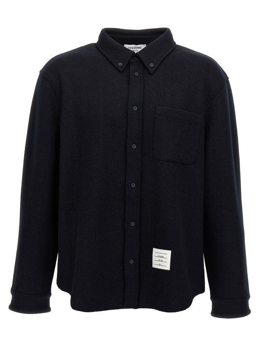 Thom Browne Herringbone Shirt — Men's Oversized Blue