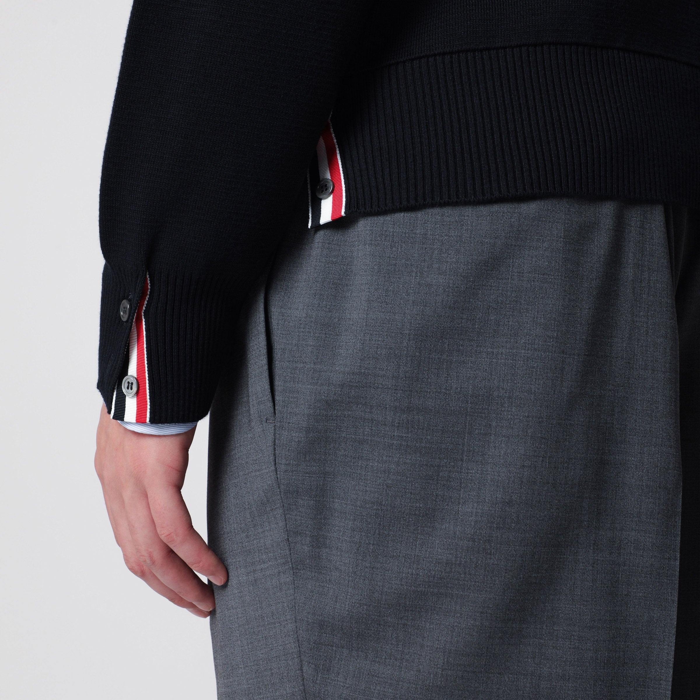 Thom Browne Navy blue cotton sweater with tricolor details