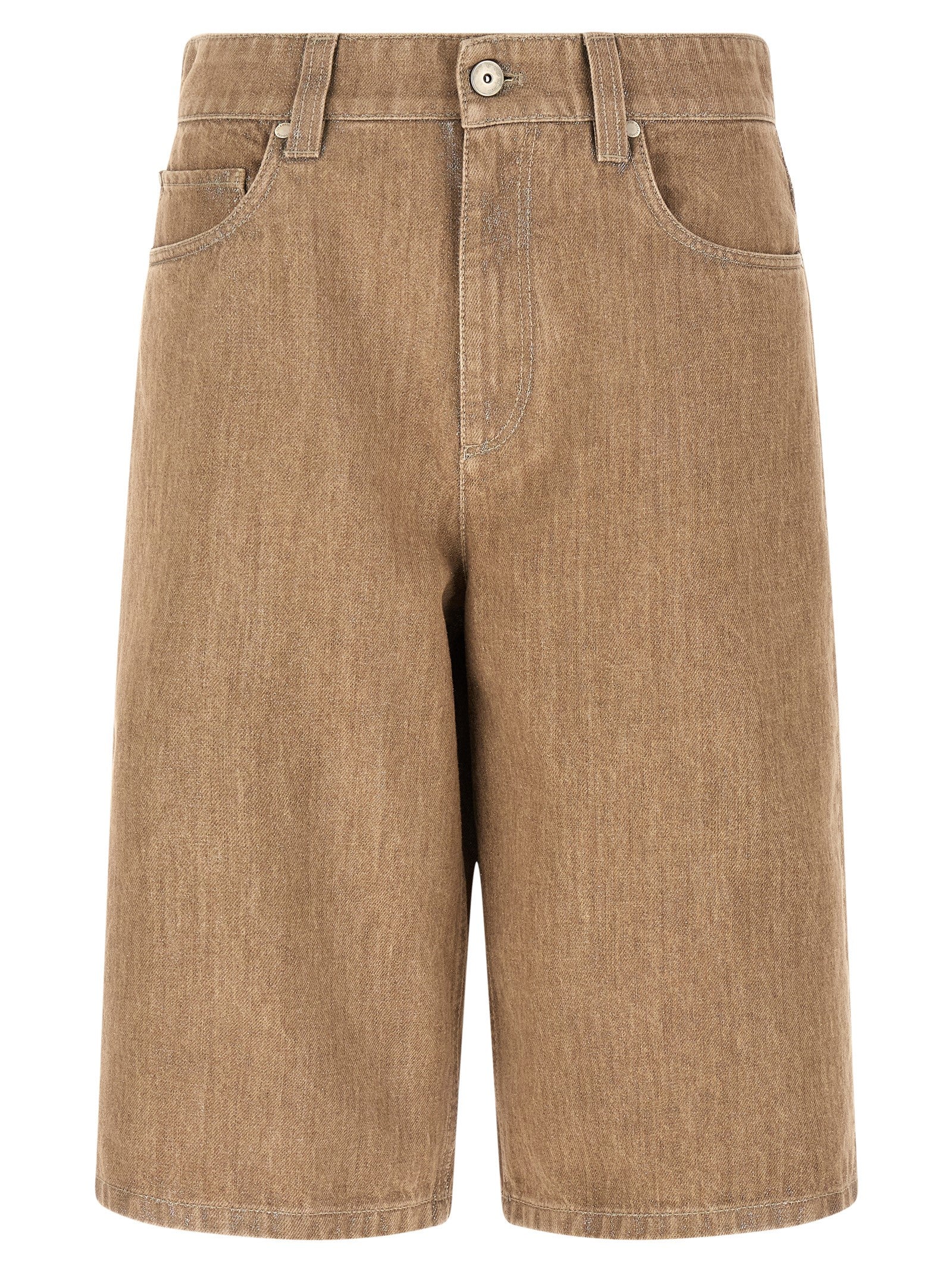 Brunello Cucinelli Lamé Denim Bermuda Shorts — Women