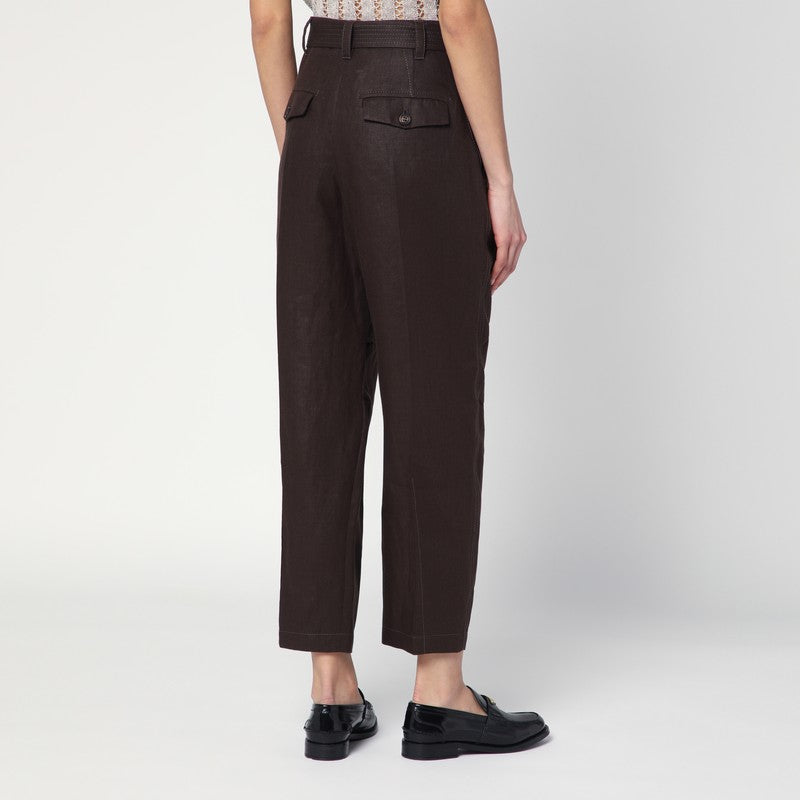 Brunello Cucinelli Linen Trousers with Brown Belt