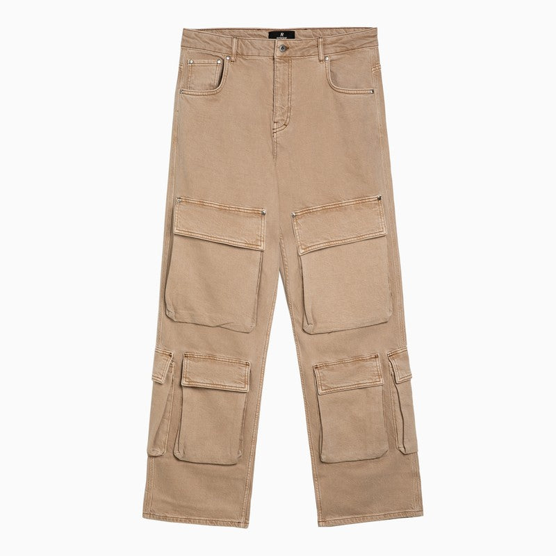 Represent R3Ca beige denim cargo trousers