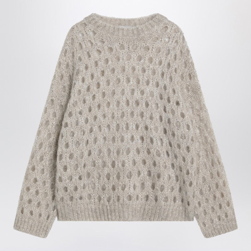 Beige openwork mohair-blend sweater — Brunello Cucinelli