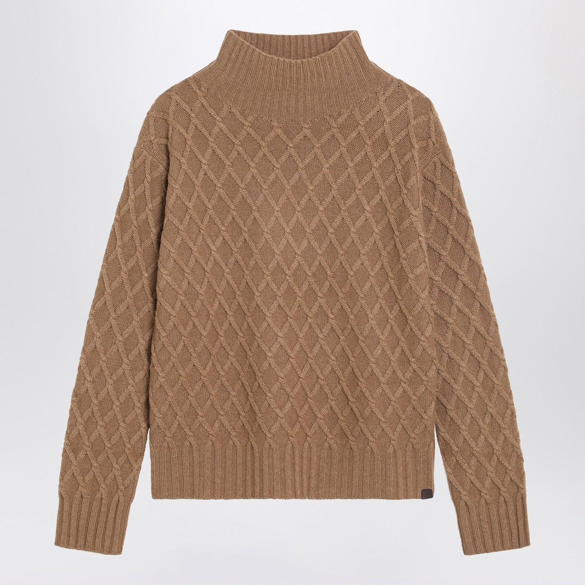 Max Mara Camel cable knit turtleneck jumper