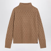 Max Mara Camel cable knit turtleneck jumper