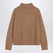 Max Mara Camel cable knit turtleneck jumper