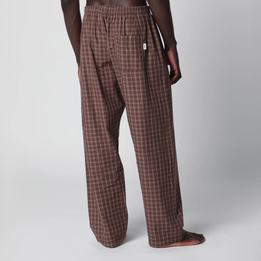 Tekla Serra-colored cotton pajama pants with check pattern