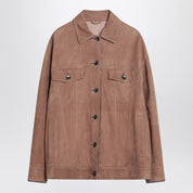 Brunello Cucinelli Brown leather overshirt jacket