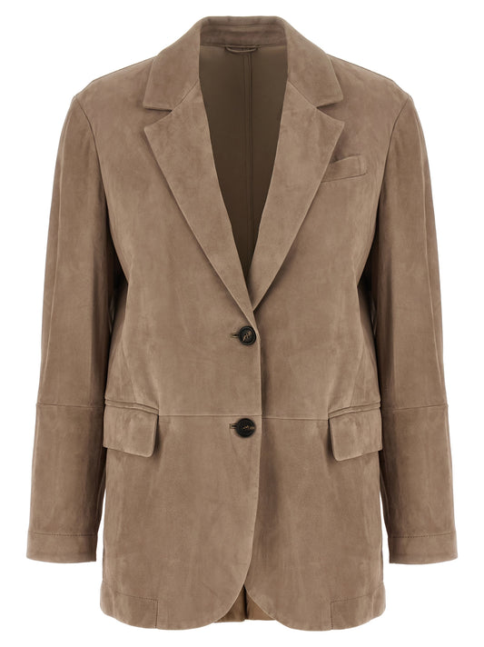 Brunello Cucinelli Suede Blazer for Women – Beige Jacket