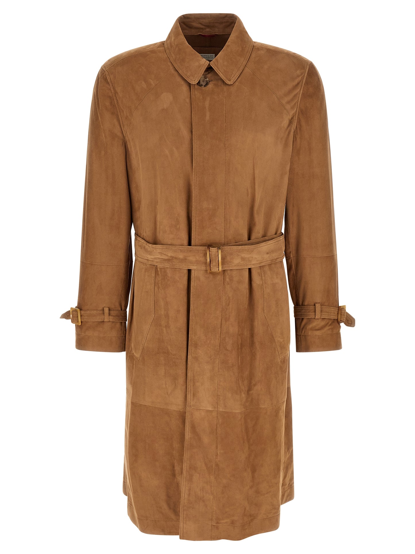 Brunello Cucinelli Suede Trench Coat for Men — Beige Jacket
