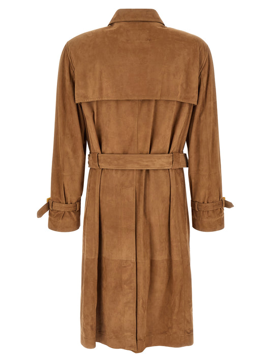 Brunello Cucinelli Suede Trench Coat for Men — Beige Jacket