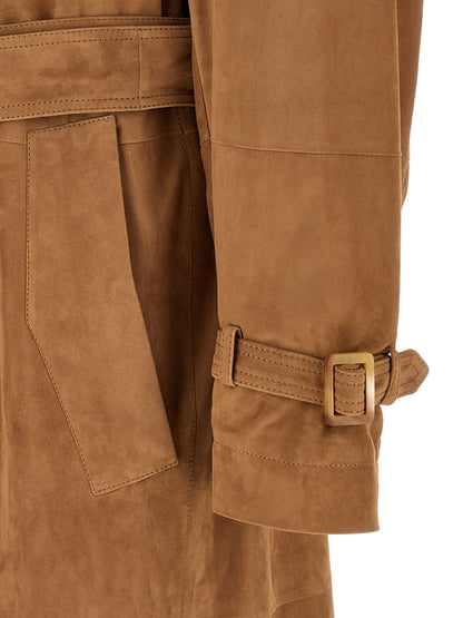 Brunello Cucinelli Suede Trench Coat for Men — Beige Jacket