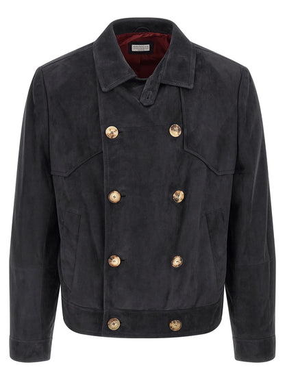 Brunello Cucinelli Suede Jacket for Men — Blue Jacket