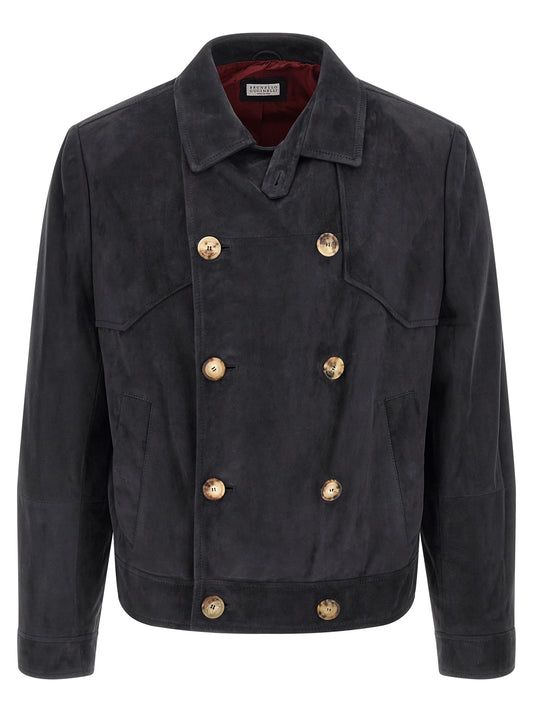 Brunello Cucinelli Suede Jacket for Men — Blue Jacket