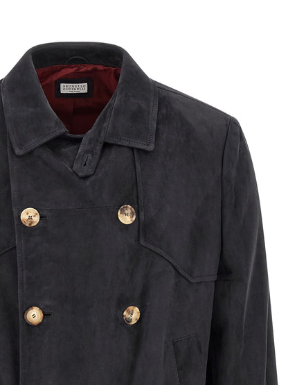 Brunello Cucinelli Suede Jacket for Men — Blue Jacket