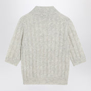 Jersey de punto trenzado en mezcla de mohair gris claro de Brunello Cucinelli