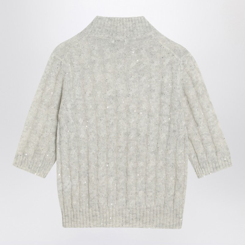 Jersey de punto trenzado en mezcla de mohair gris claro de Brunello Cucinelli